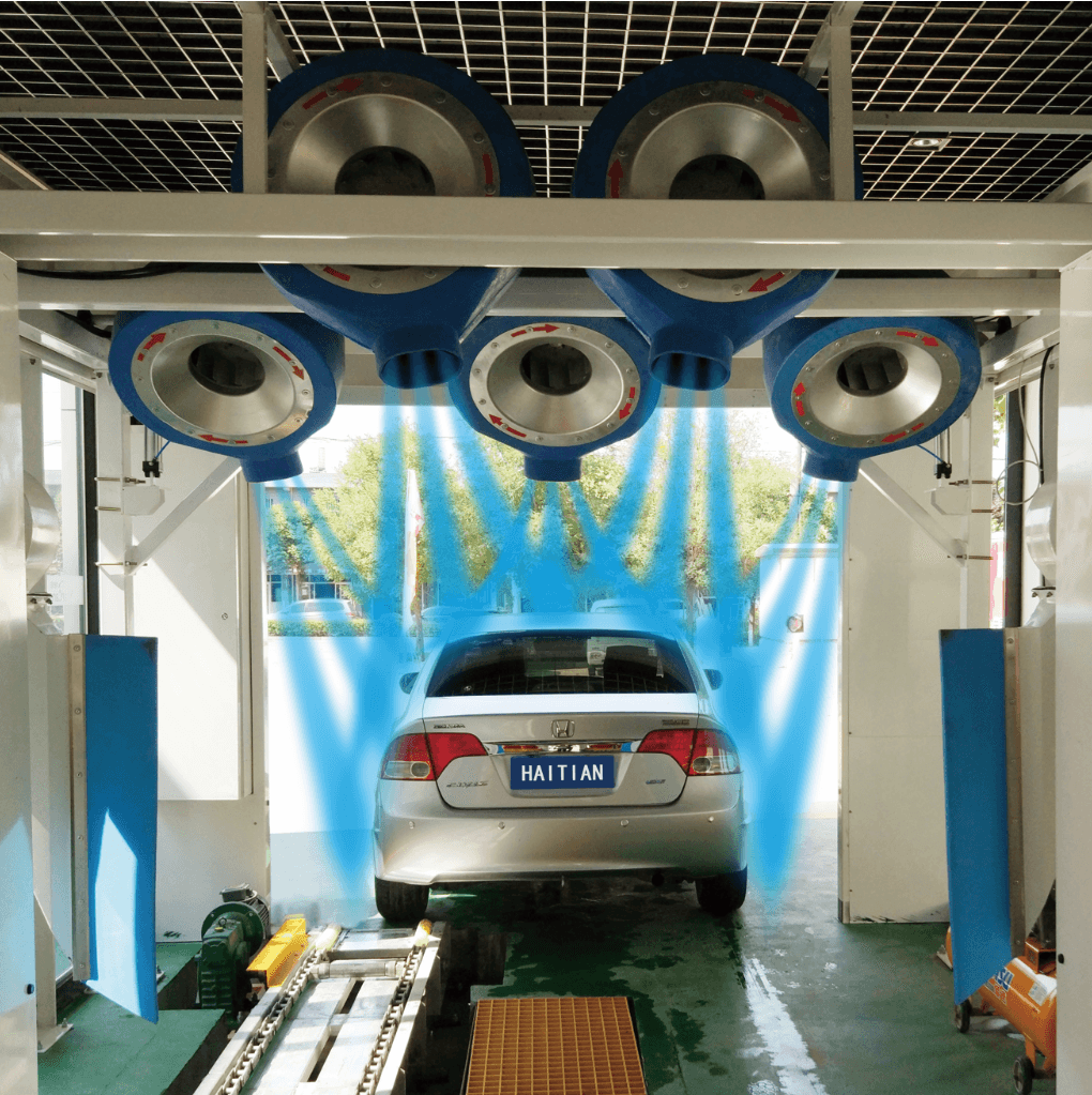 Profiling, fixed, or silenced arrays of dryers of HyTian tunnel car wash system