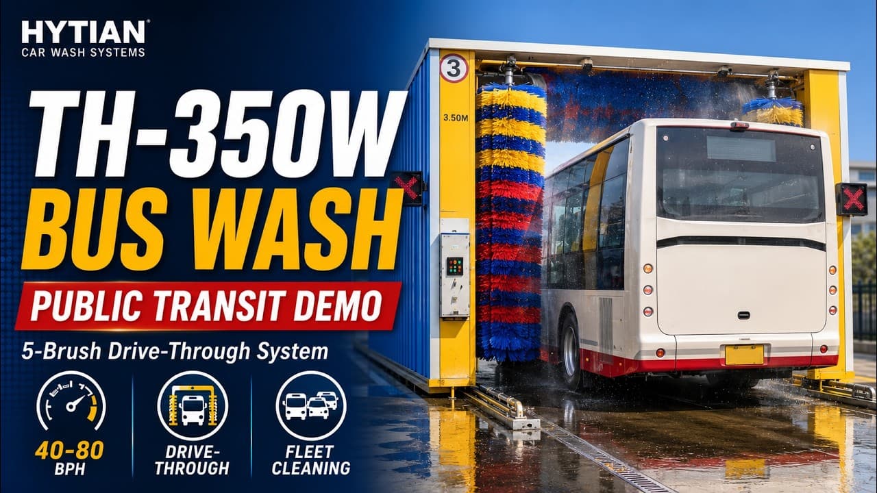 HyTian TH-350W 5-Brush Drive-Through Bus Wash | Fleet Cleaning Demo