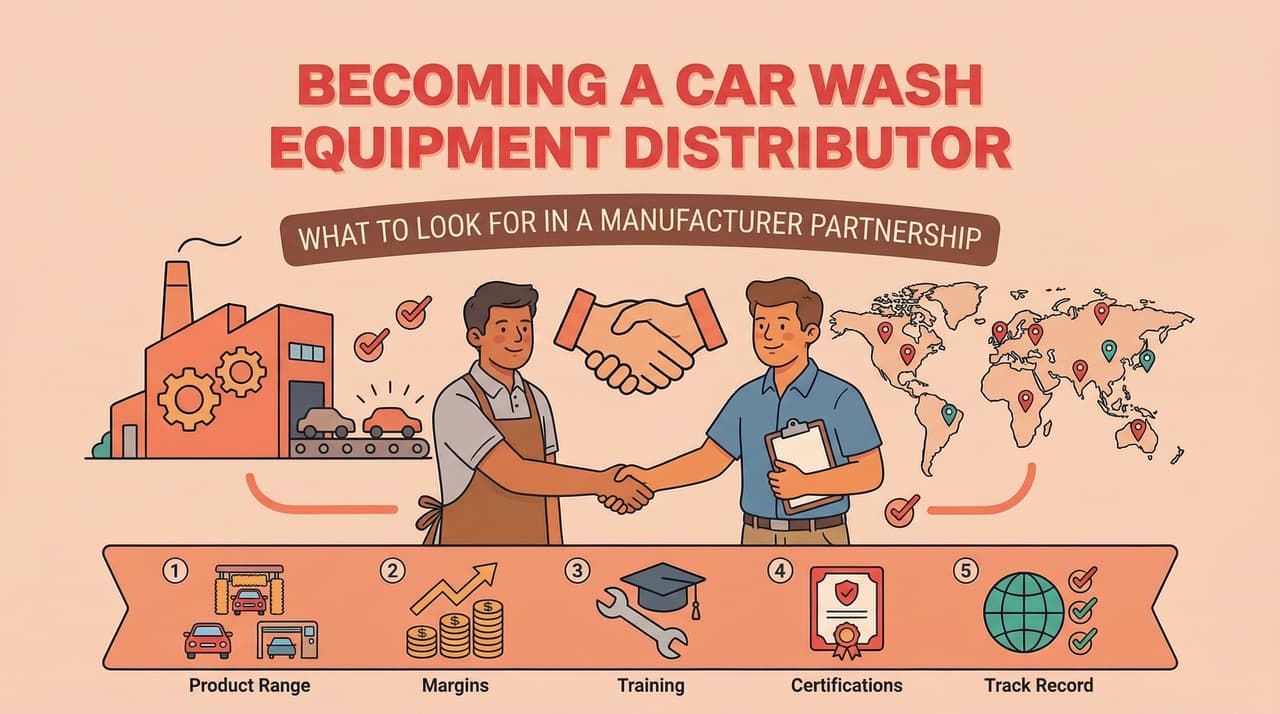 Car wash equipment distributor evaluating tunnel wash system installation at a modern car wash site | car wash equipment distributor