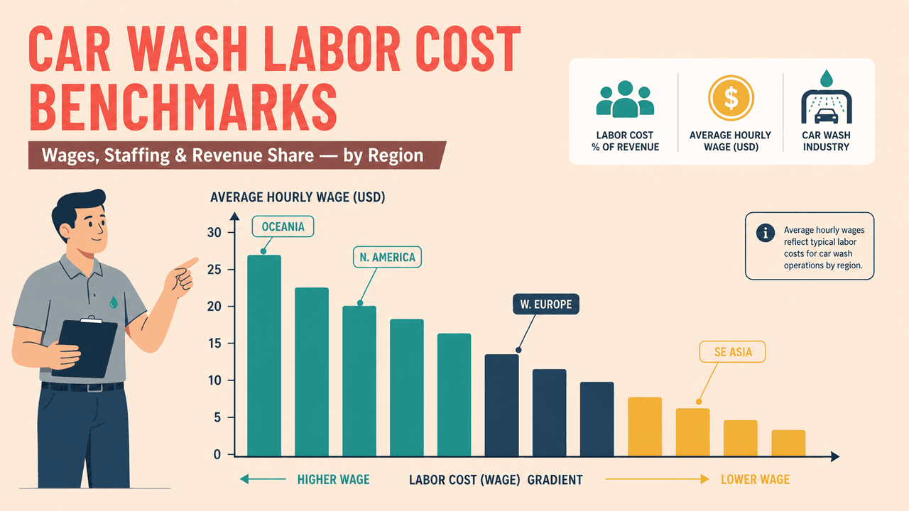 Car wash labor cost benchmarks by region — wage comparison illustration | car wash labor cost benchmarks